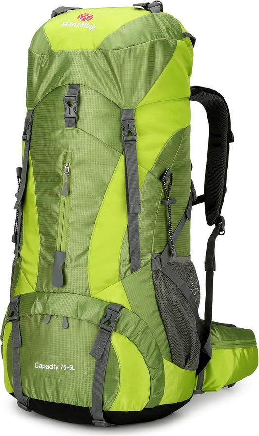 Wintming 75L Hiking Backpack with Rain Cover Waterproof Camping Backpack Shoes Warehouse for Men Women