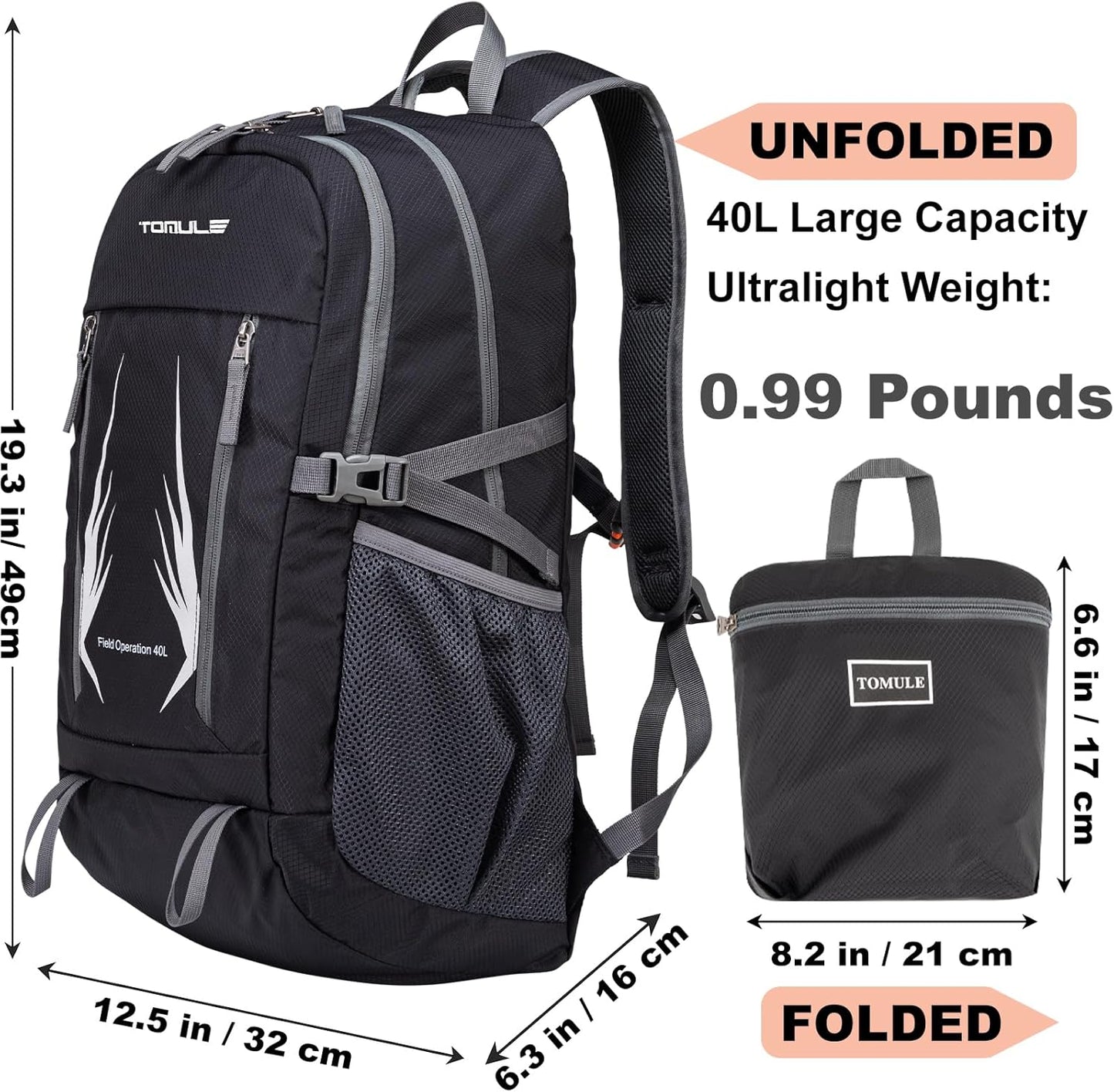 Day Hiking Backpack - Small Waterproof Travel Backpack for Women, 40L