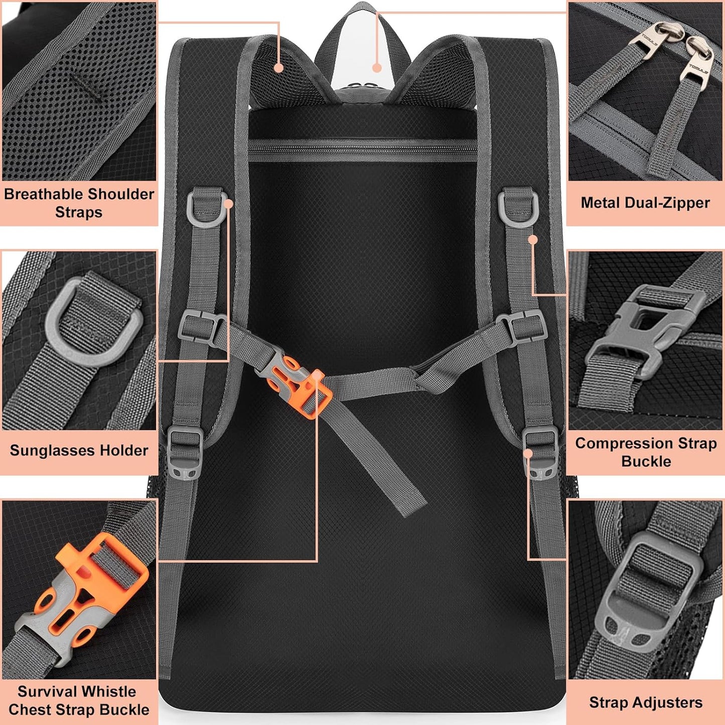 Day Hiking Backpack - Small Waterproof Travel Backpack for Women, 40L